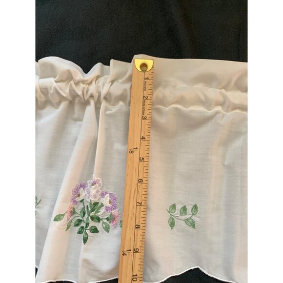 Vintage Floral Embroidered Valance Curtain 66"Wx10"L with Purple & Green Flowers - Picture 7 of 8